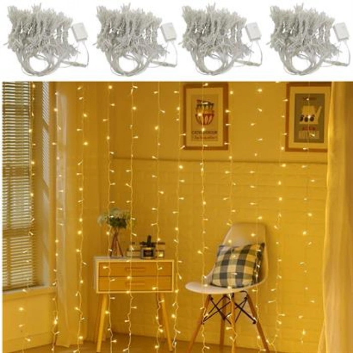 TUFEYO 8 Fonksiyonlu 200 Led 10 Saçak Şerit Led 2x2 Perde İp Led  (Gün Işığı)