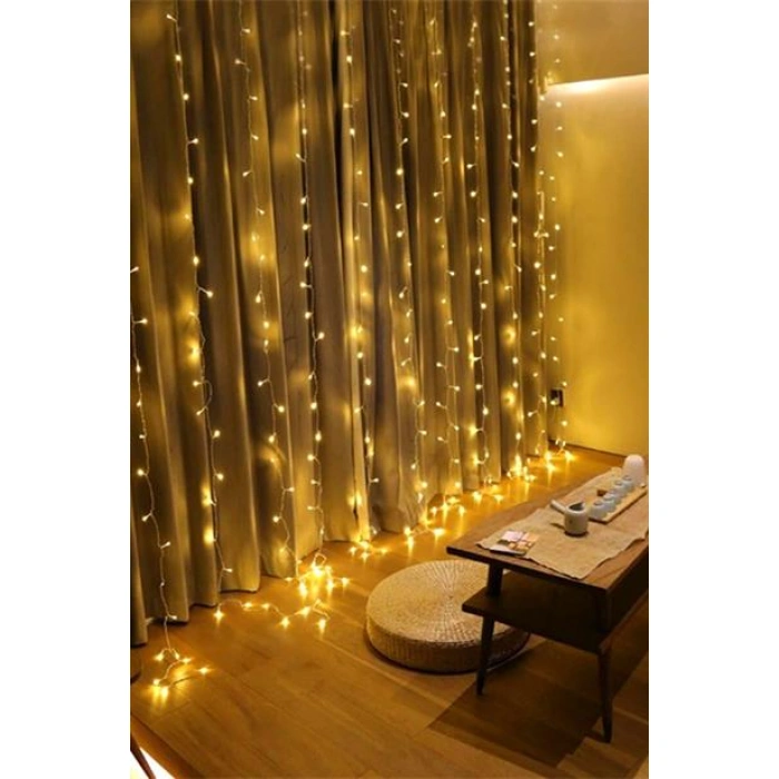 TUFEYO 8 Fonksiyonlu 200 Led 10 Saçak Şerit Led 2x2 Perde İp Led  (Gün Işığı)