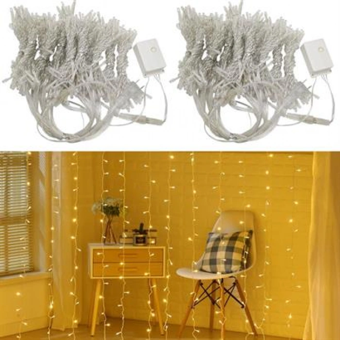 TUFEYO 8 Fonksiyonlu 200 Led 10 Saçak Şerit Led 2x2 Perde İp Led  (Gün Işığı)