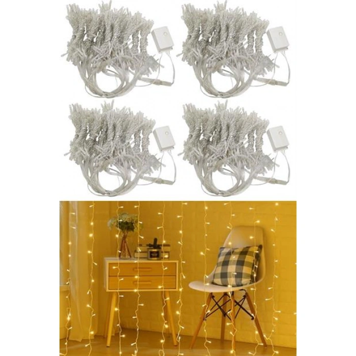 TUFEYO 8 Fonksiyonlu 200 Led 10 Saçak Şerit Led 2x2 Perde İp Led  (Gün Işığı)