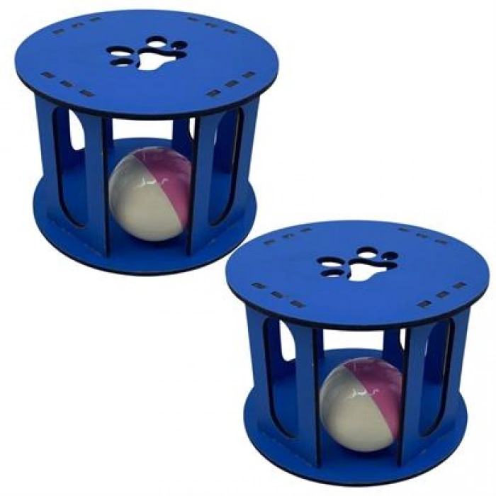 TUFEYO Ahşap Kafes Renkli Toplu Kedi Patisi Desenli Sesli Kedi Oyuncağı