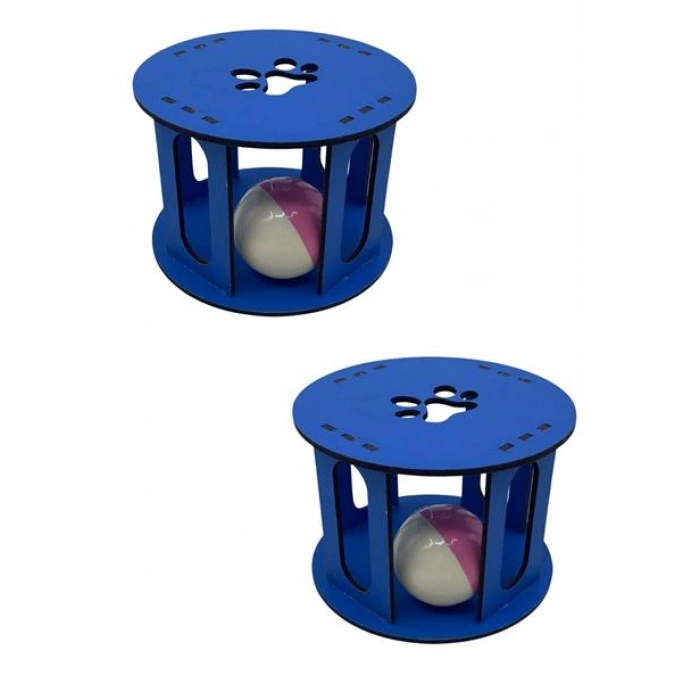 TUFEYO Ahşap Kafes Renkli Toplu Kedi Patisi Desenli Sesli Kedi Oyuncağı