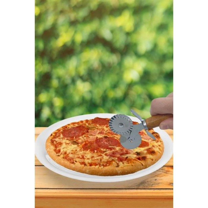 TUFEYO Ahşap Saplı 2li Hamur Kesme Ruleti Düz ve Dalgalı Pizza Börek Kesici Aparatı
