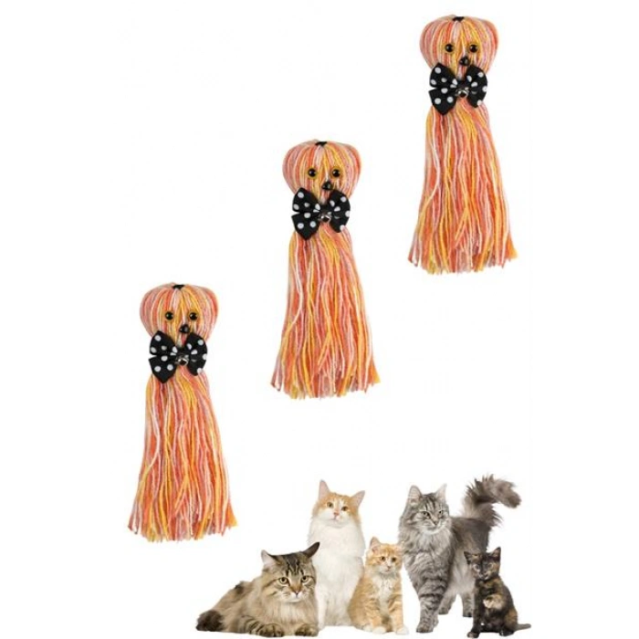 TUFEYO Ahtapot Şekilli Zilli Ve İpli Rengarenk Püsküllü Sevimli Kedi Oyuncağı