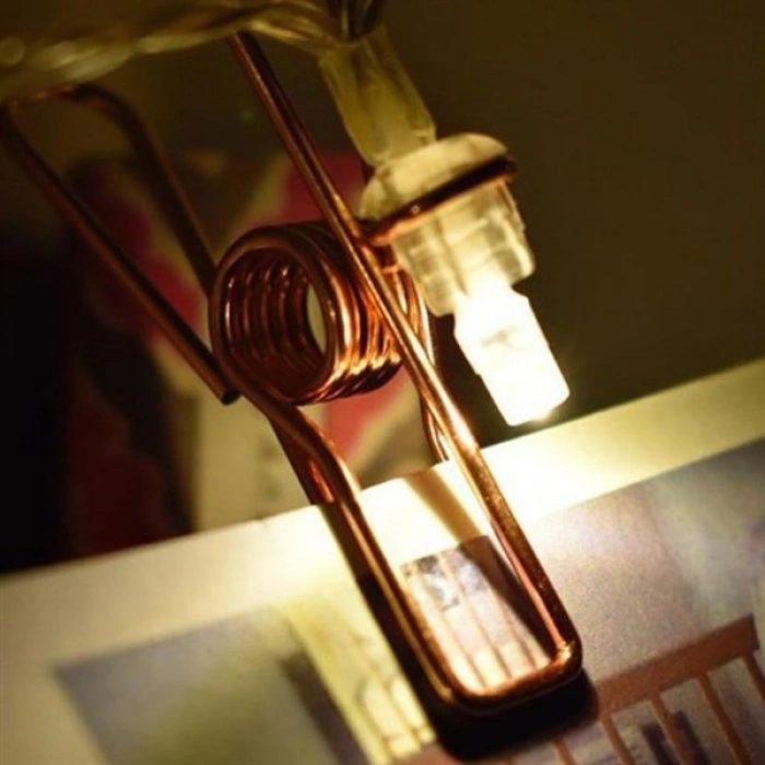 TUFEYO Bakır Renkli Led Işıklı Fotoğraf Asma Işık Süsleme Mandalları