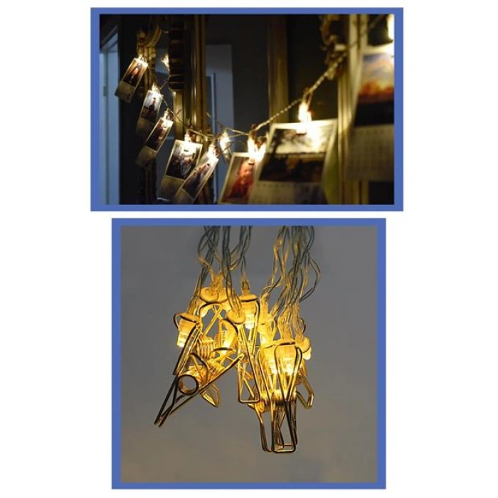 TUFEYO Bakır Renkli Led Işıklı Fotoğraf Asma Işık Süsleme Mandalları