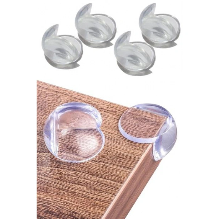 TUFEYO Bebek Çocuk Yumuşak ve Esnek Dairesel Şeffaf Yapışkanlı Güvenlik Köşe Koruyucu (4 Adet)