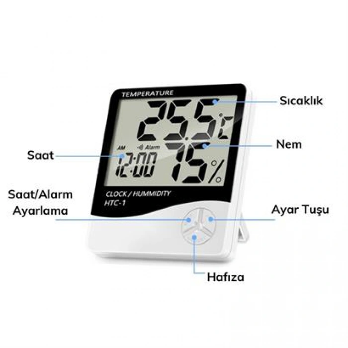 TUFEYO Bebek Odası Masaüstü Dijital Termometre Nem Ölçer Higrometre Saat