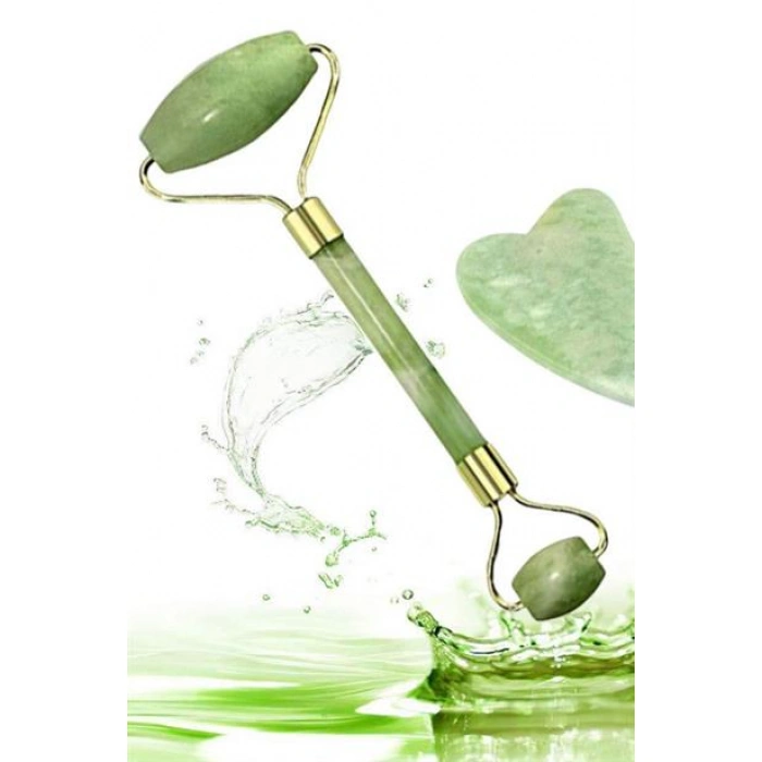 TUFEYO Çift Taraflı 2li Cilt Yüz Masaj Aleti Jade Roller Yeşim  Taşı Seti