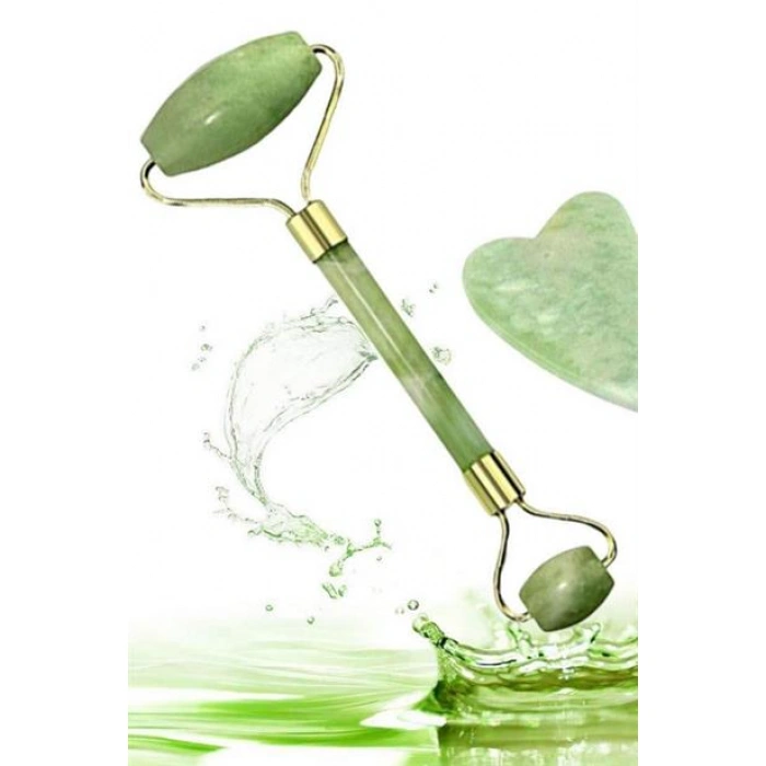 TUFEYO Çift Taraflı 2li Cilt Yüz Masaj Aleti Jade Roller Yeşim  Taşı Seti