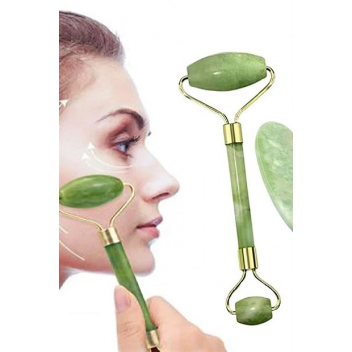 TUFEYO Çift Taraflı 2li Cilt Yüz Masaj Aleti Jade Roller Yeşim  Taşı Seti