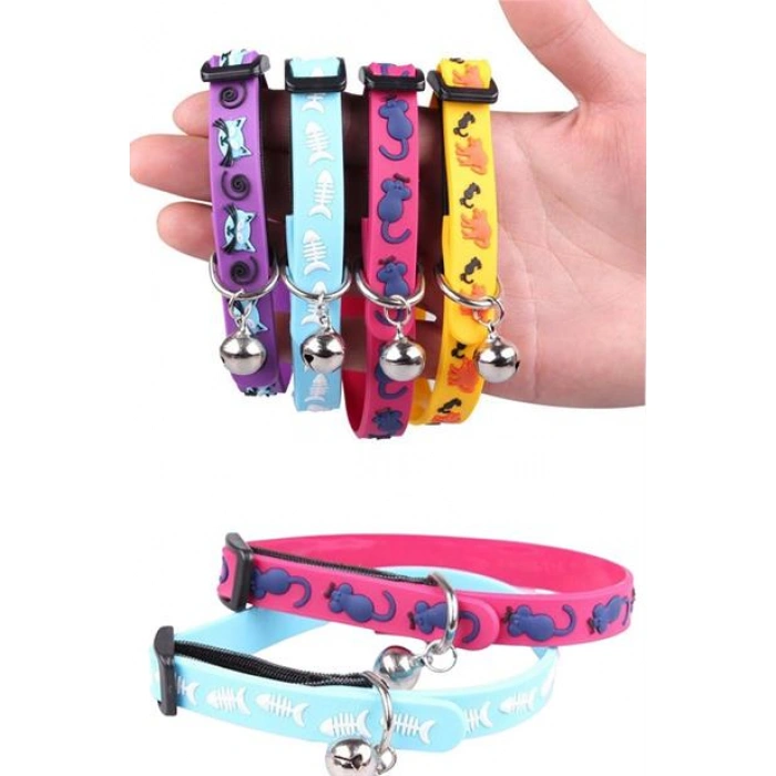 TUFEYO Çıngıraklı Zilli Sevimli Renkli Slikon Kedi Köpek Boyun Tasması