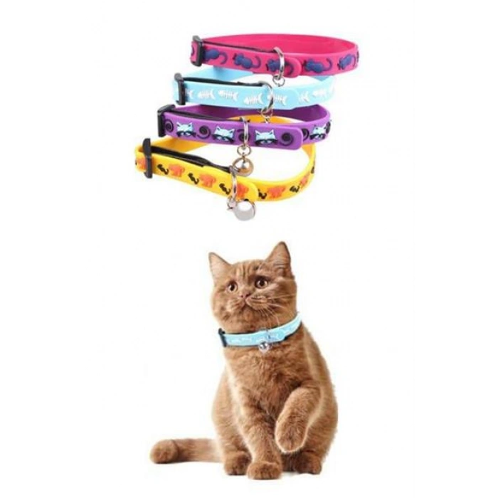 TUFEYO Çıngıraklı Zilli Sevimli Renkli Slikon Kedi Köpek Boyun Tasması