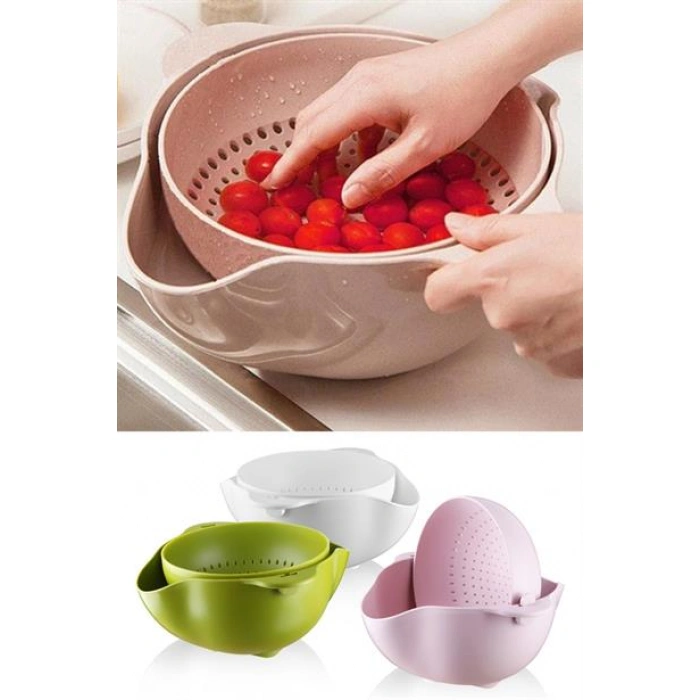 TUFEYO Çok Amaçlı 360 Derece Dönebilir Pratik Hazneli Mutfak Süzgeç Elek