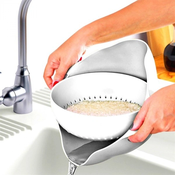 TUFEYO Çok Amaçlı 360 Derece Dönebilir Pratik Hazneli Mutfak Süzgeç Elek