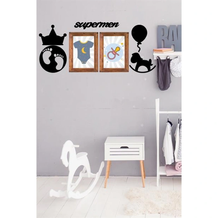 TUFEYO DECO103 Supermen Dekoratif Duvar Süsü Tablo Aksesuar Ahşap Tasarım Hediye Pano Sticker Seti
