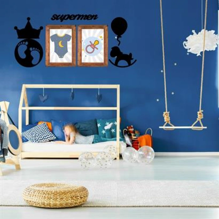 TUFEYO DECO103 Supermen Dekoratif Duvar Süsü Tablo Aksesuar Ahşap Tasarım Hediye Pano Sticker Seti