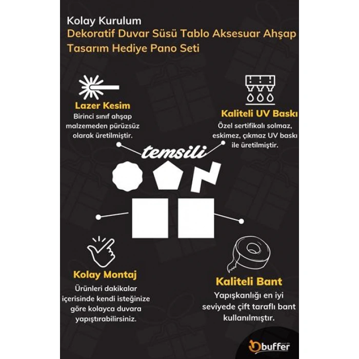 TUFEYO DECO103 Supermen Dekoratif Duvar Süsü Tablo Aksesuar Ahşap Tasarım Hediye Pano Sticker Seti