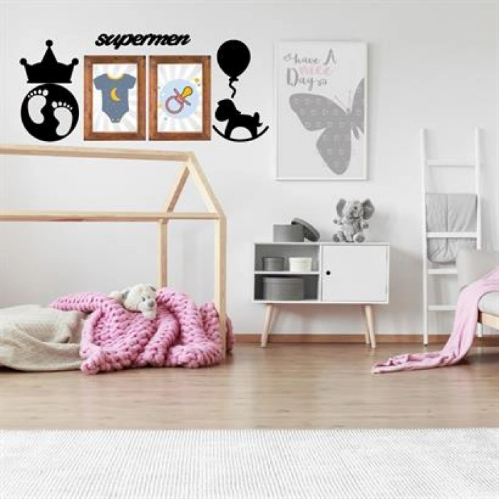 TUFEYO DECO103 Supermen Dekoratif Duvar Süsü Tablo Aksesuar Ahşap Tasarım Hediye Pano Sticker Seti