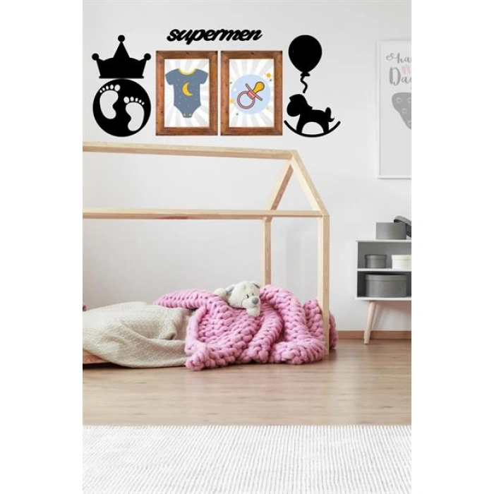 TUFEYO DECO103 Supermen Dekoratif Duvar Süsü Tablo Aksesuar Ahşap Tasarım Hediye Pano Sticker Seti