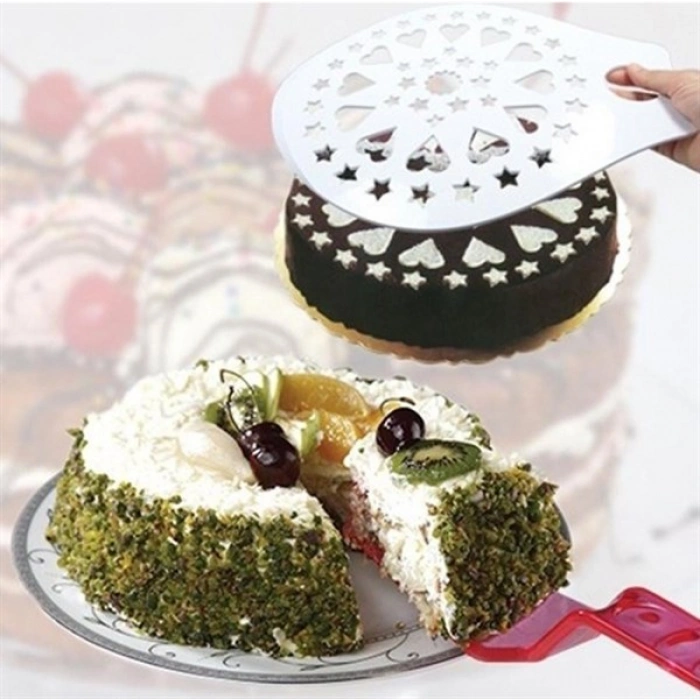 TUFEYO Dekoratif Desenli Pasta Süsleme Şablonu ve Pasta Taşıma Aleti