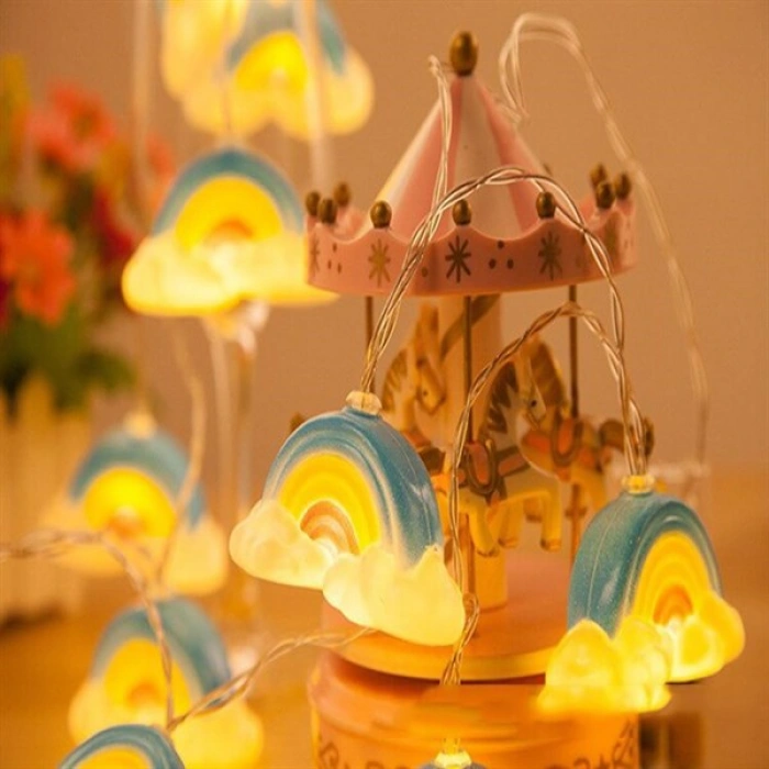 TUFEYO Dekoratif Şirin Gökkuşağı Pilli İp Şerit Led Işık Gece Lambası