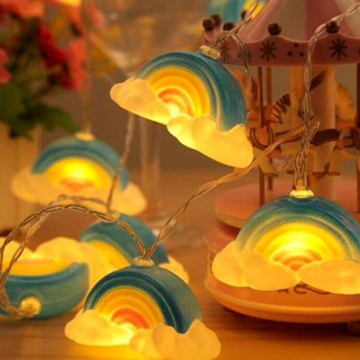 TUFEYO Dekoratif Şirin Gökkuşağı Pilli İp Şerit Led Işık Gece Lambası