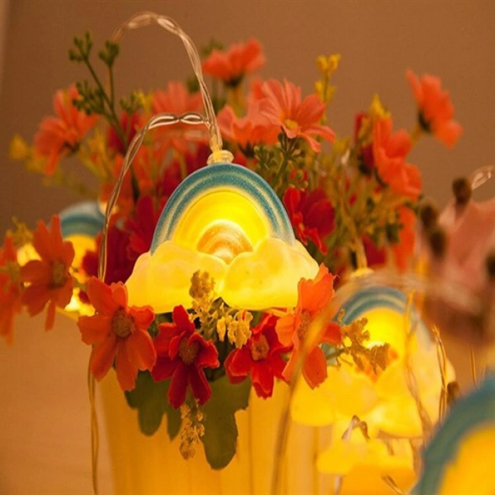 TUFEYO Dekoratif Şirin Gökkuşağı Pilli İp Şerit Led Işık Gece Lambası