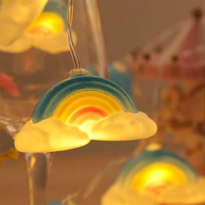 TUFEYO Dekoratif Şirin Gökkuşağı Pilli İp Şerit Led Işık Gece Lambası