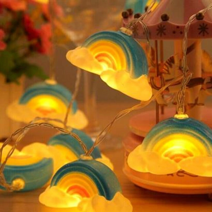 TUFEYO Dekoratif Şirin Gökkuşağı Pilli İp Şerit Led Işık Gece Lambası
