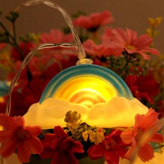 TUFEYO Dekoratif Şirin Gökkuşağı Pilli İp Şerit Led Işık Gece Lambası