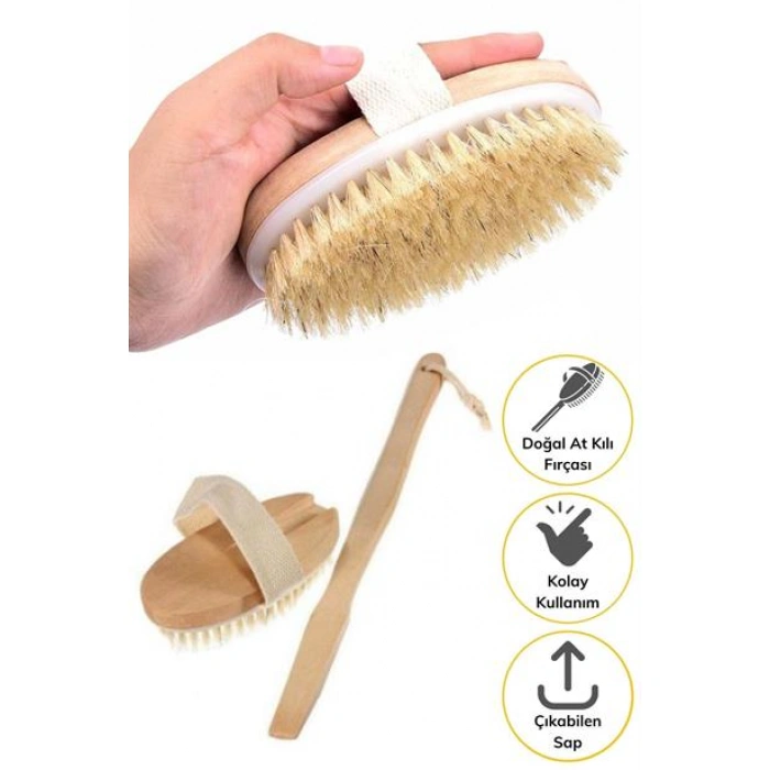 TUFEYO Doğal At Kılı Selülit Karşıtı Sapı Çıkabilen Ahşap Banyo Fırçası