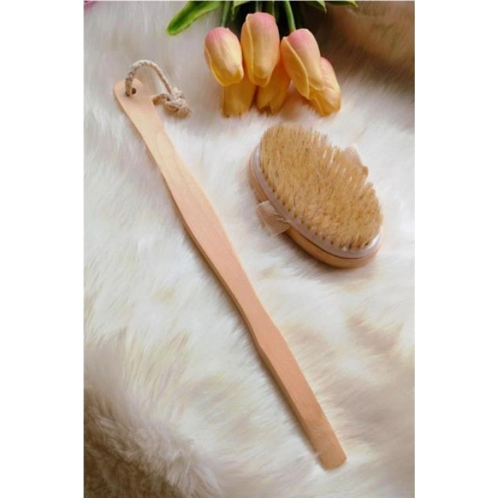 TUFEYO Doğal At Kılı Selülit Karşıtı Sapı Çıkabilen Ahşap Banyo Fırçası