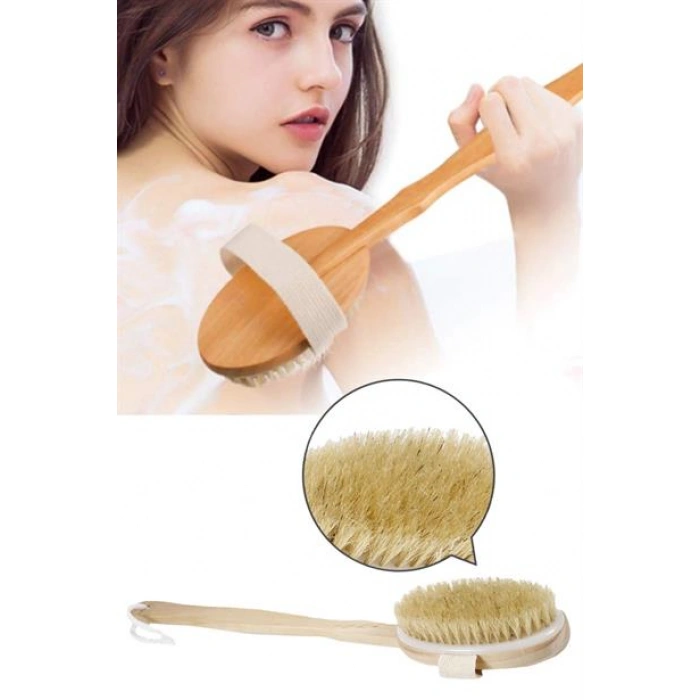 TUFEYO Doğal At Kılı Selülit Karşıtı Sapı Çıkabilen Ahşap Banyo Fırçası