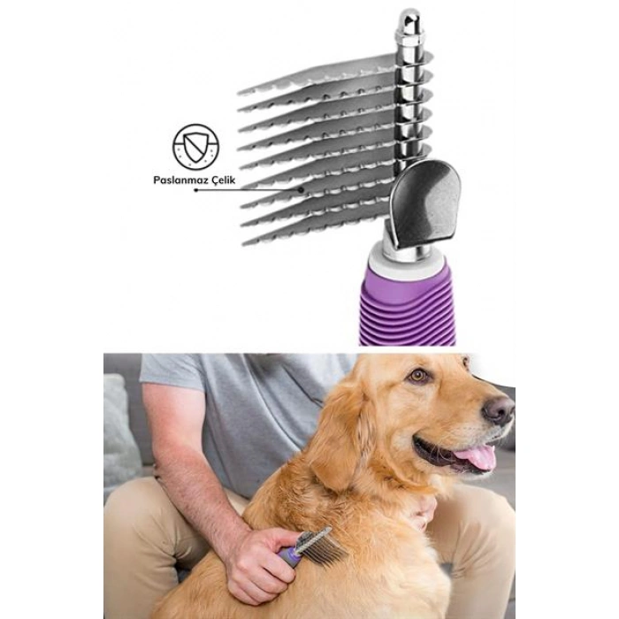 TUFEYO Düğüm Açıcı Pet Fırçası Emniyetli Uzun ve Çelik Dişli Kedi Köpek Tüy Kıtık Açma Tarağı