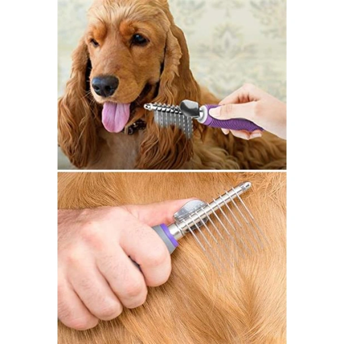 TUFEYO Düğüm Açıcı Pet Fırçası Emniyetli Uzun ve Çelik Dişli Kedi Köpek Tüy Kıtık Açma Tarağı