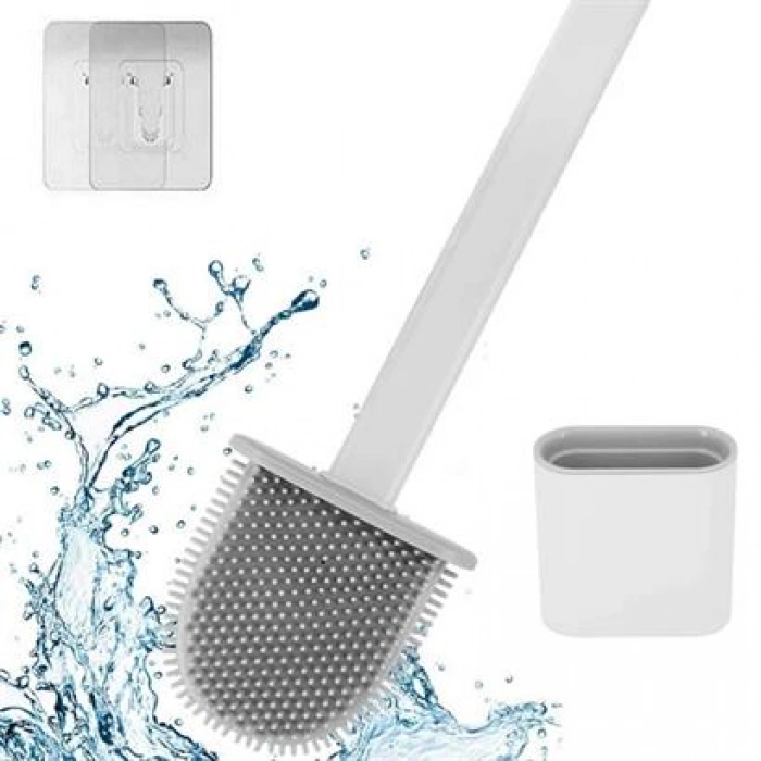 TUFEYO Duvara Monte Edilebilir Kapaklı Askılı Klozet Yumuşak Silikon Başlıklı Tuvalet Fırçası Seti