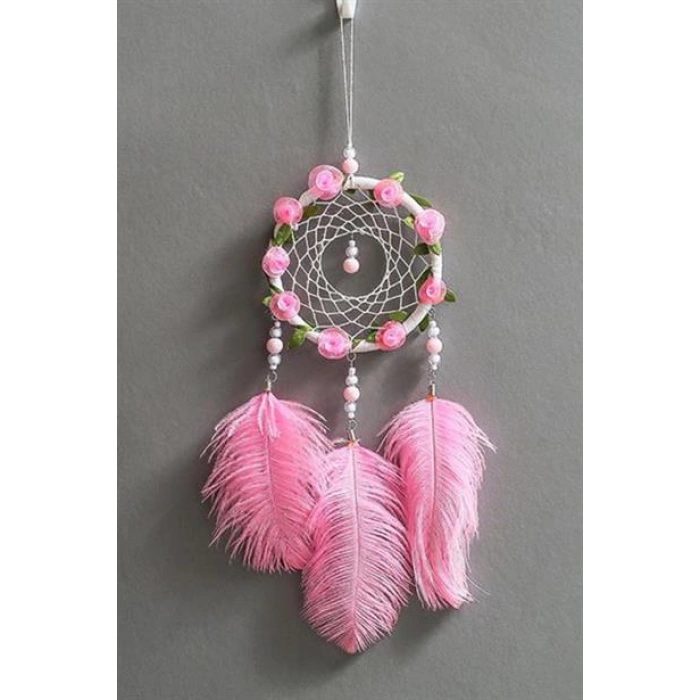 TUFEYO El Yapımı Kuş Tüyü ve Led Işıklı Dekoratif Asma Düş Rüya Kapanı