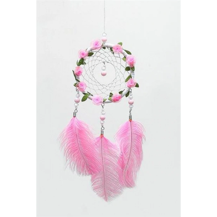 TUFEYO El Yapımı Kuş Tüyü ve Led Işıklı Dekoratif Asma Düş Rüya Kapanı