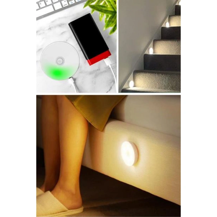 TUFEYO Hareket Sensörlü Usb Şarjlı Spot Lamba Mıknatıslı ve Yapışkanlı Gün Işığı Renk Led