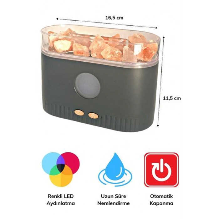 TUFEYO Himalaya Tuzlu Renkli Led Aydınlatmalı 200ml Hava Nemlendiricili Aromaterapi Difüzörü