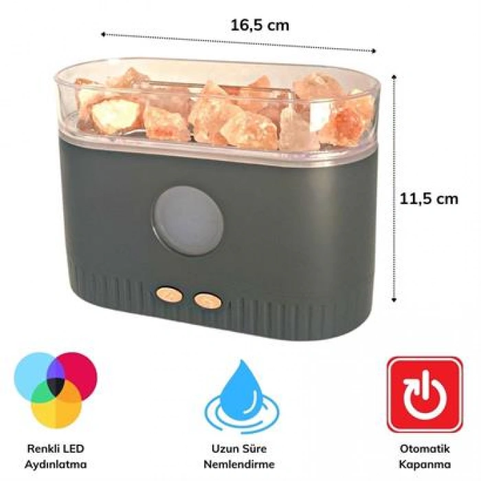 TUFEYO Himalaya Tuzlu Renkli Led Aydınlatmalı 200ml Hava Nemlendiricili Aromaterapi Difüzörü