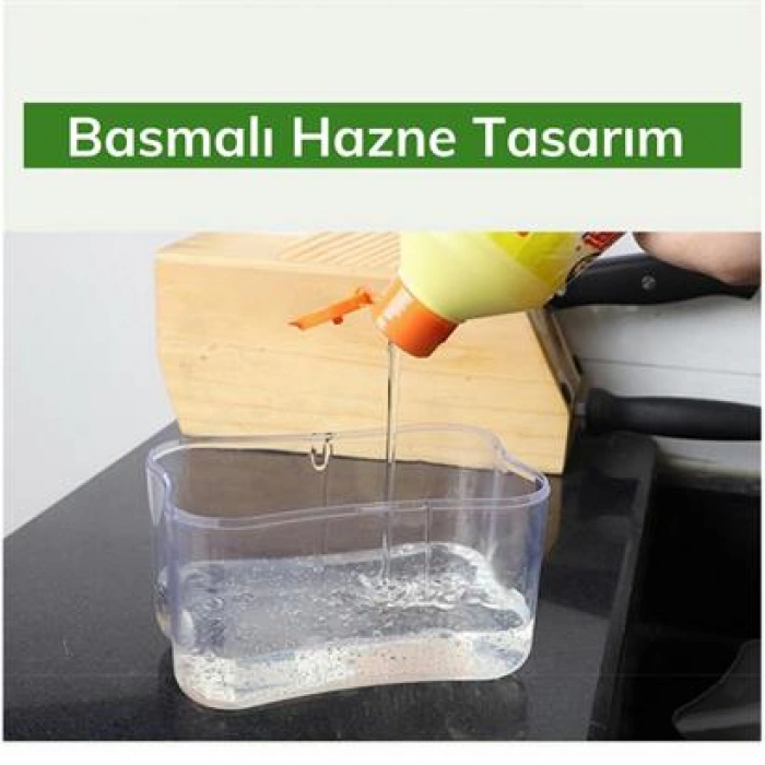 TUFEYO İkisi Bir Arada  Basmalı Pratik Sıvı Sabunluk Pompası ve Bulaşık Yıkama Süngeri Haznesi