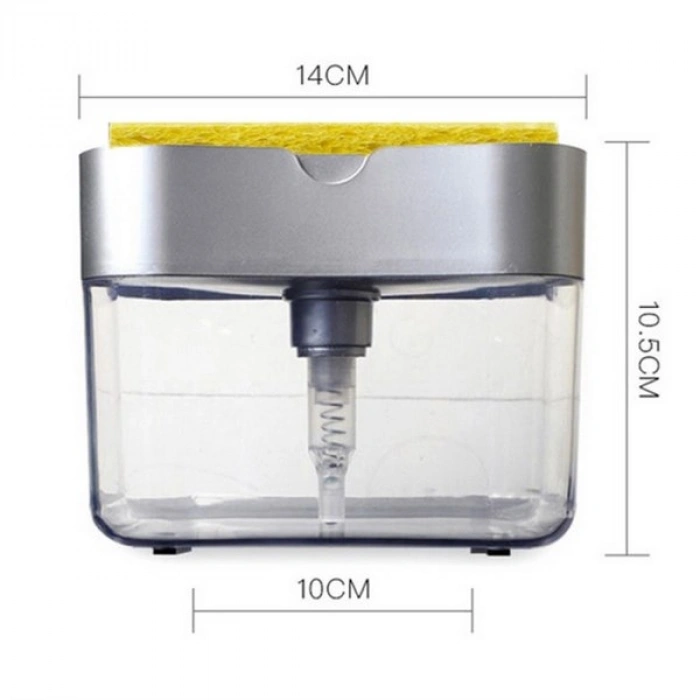 TUFEYO İkisi Bir Arada  Basmalı Pratik Sıvı Sabunluk Pompası ve Bulaşık Yıkama Süngeri Haznesi