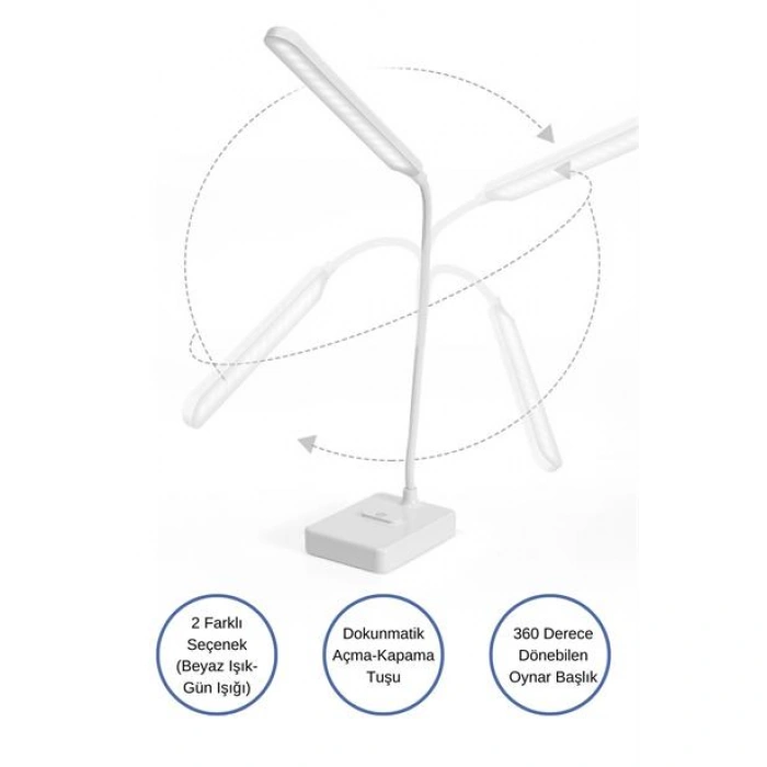 TUFEYO İnce Uzun USBli Dokunmatik 3 Kademeli 360 Derece Özel Göz Korumalı led Lityum Masa Lambası