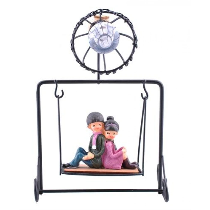 TUFEYO Işıklı Salıncakta Romantk Genç Aşıklar Dekoratif Ahşap Biblo