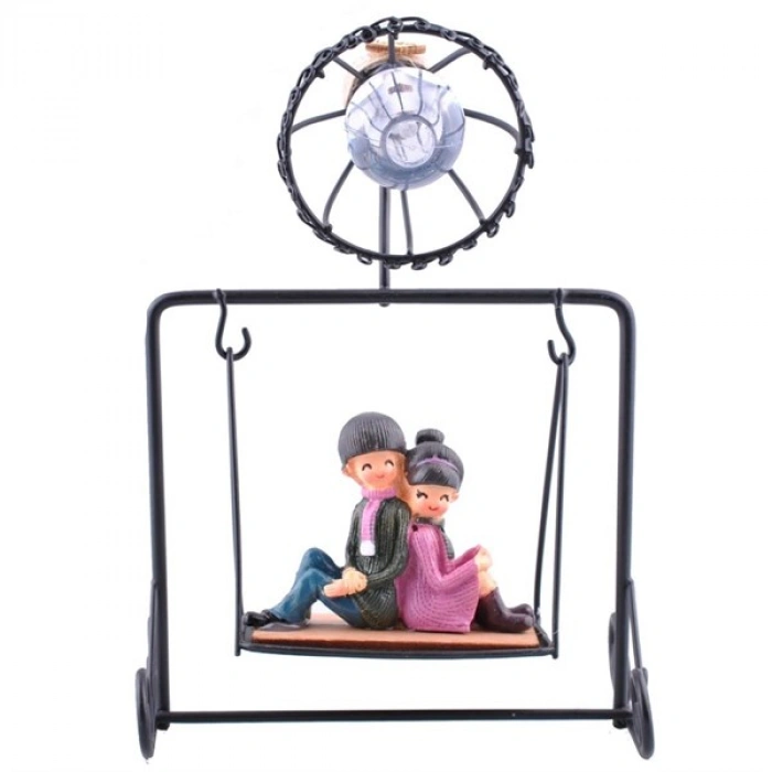 TUFEYO Işıklı Salıncakta Romantk Genç Aşıklar Dekoratif Ahşap Biblo