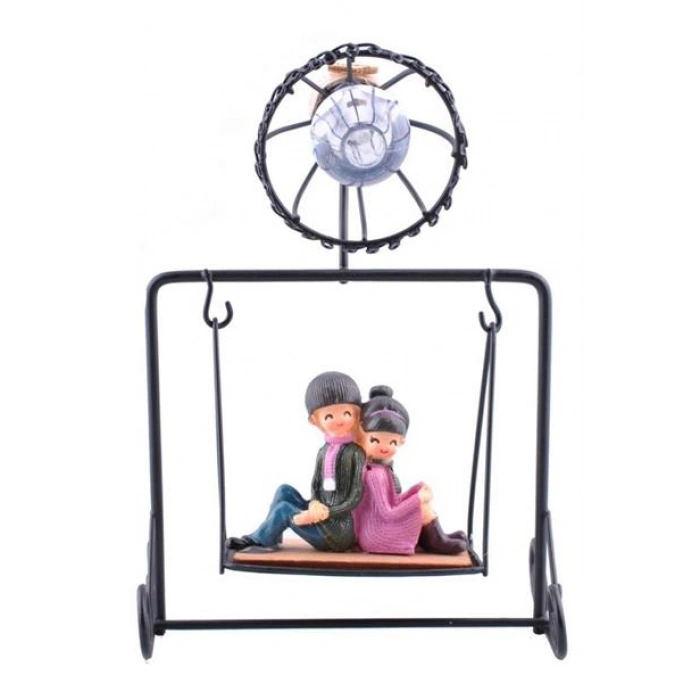 TUFEYO Işıklı Salıncakta Romantk Genç Aşıklar Dekoratif Ahşap Biblo