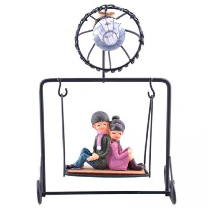 TUFEYO Işıklı Salıncakta Romantk Genç Aşıklar Dekoratif Ahşap Biblo