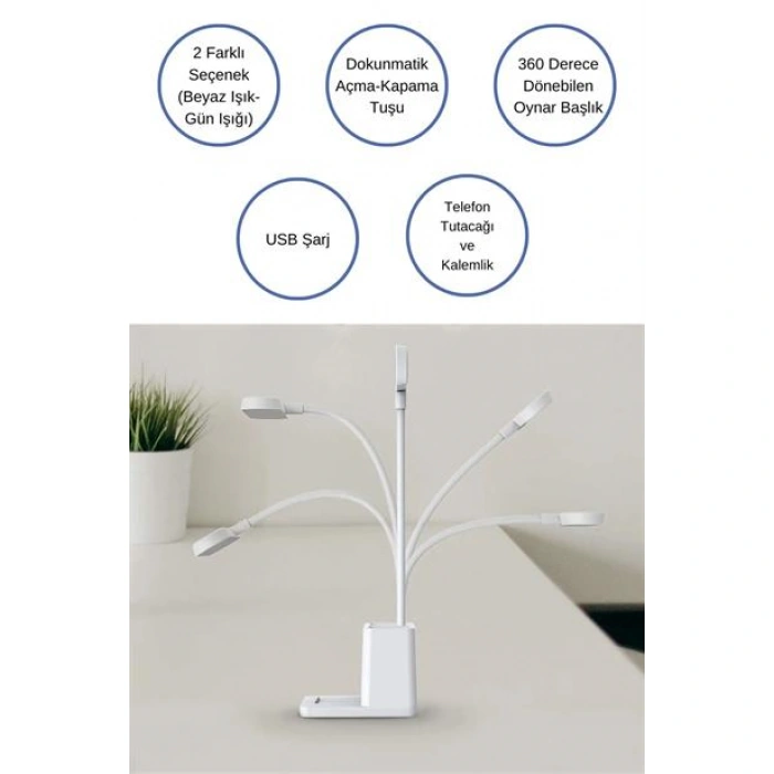 TUFEYO Kalemlikli USBli Dokunmatik 3 Kademeli 360 Derece Özel Göz Korumalı led Lityum Masa Lambası